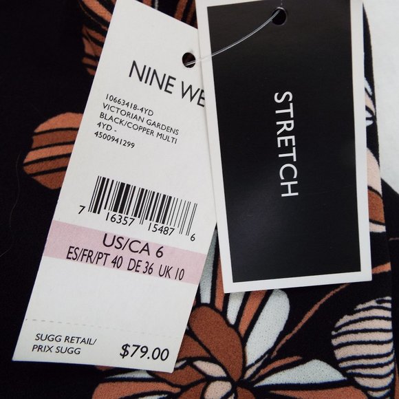 NWT Nine West Black Copper Floral Print Crepe Stretch Slim Pencil Skirt Size 6 - Picture 11 of 11
